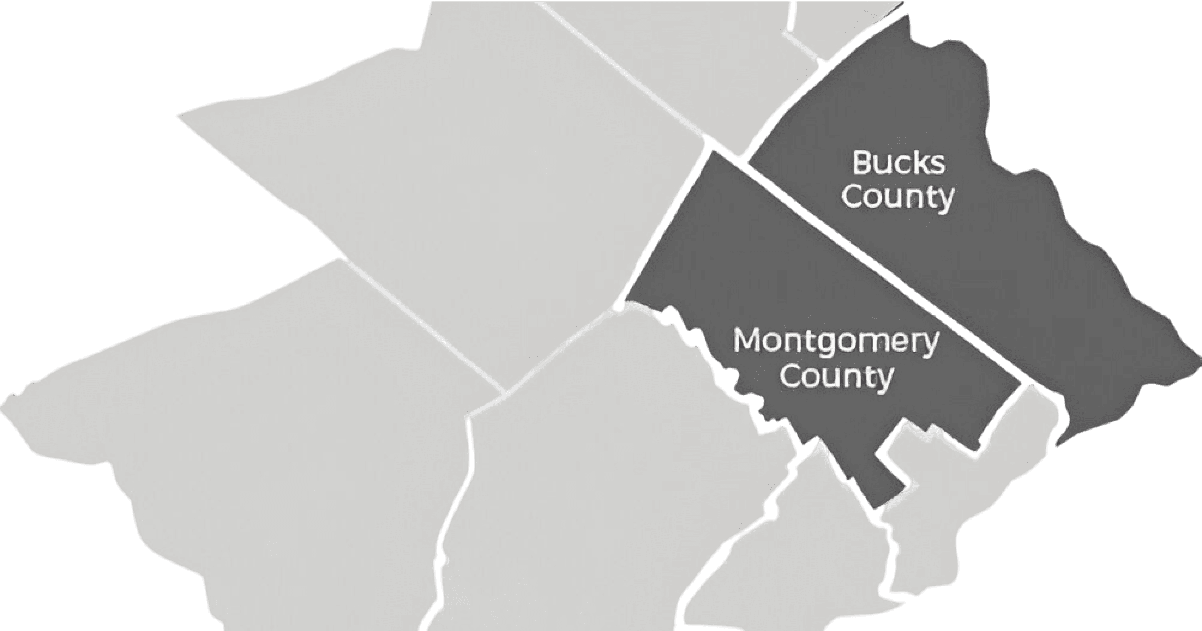 Map highlighting Bucks County and Montgomery County in Pennsylvania, with neighboring areas in lighter shades.