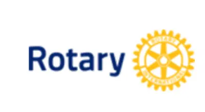 Rotary logo featuring the word "Rotary" in blue alongside a yellow gear with design elements.