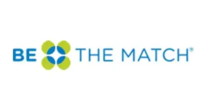 Logo of "Be The Match" featuring blue and green geometric design.